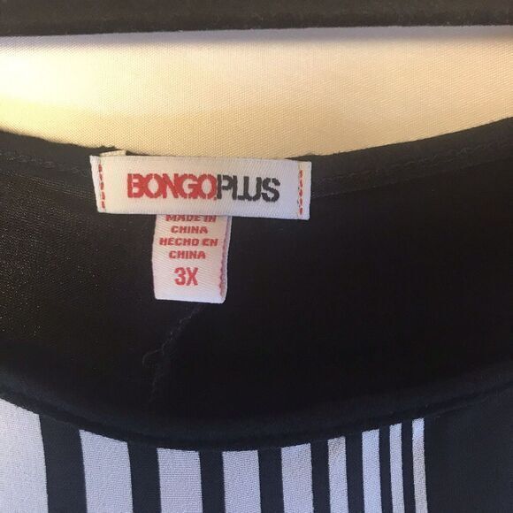 Bongo Plus Boho Black & White Sheer Strip Tie Front Pullover Top Size 3X - Picture 4 of 8